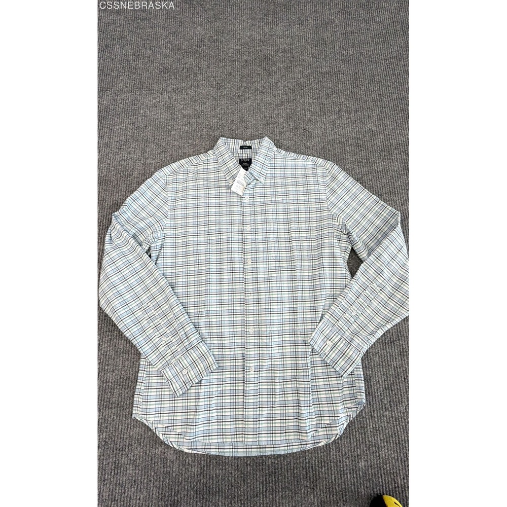 J.Crew Men's Slim Flex Oxford Blue Green Plaid Long Sleeve Shirt Size L NWT